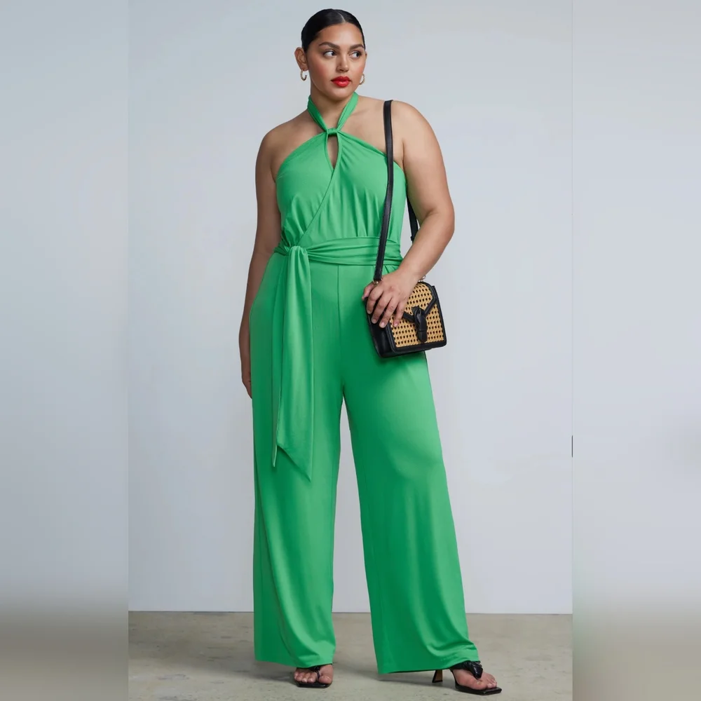 NWT 2X NY&C Plus Halter Neck Jumpsuit~Clover Green - Picture 1 of 5